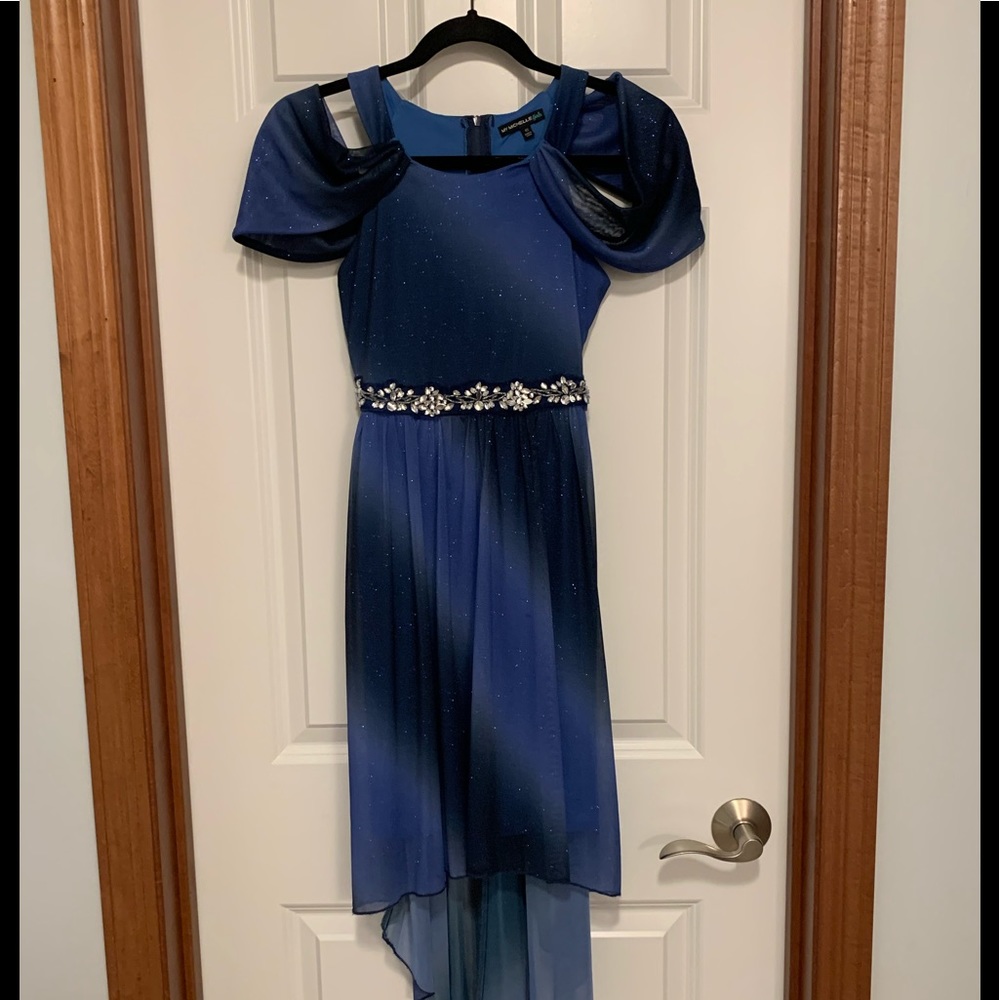 My Michelle Girl’s Blue Shimmery Dress With Train